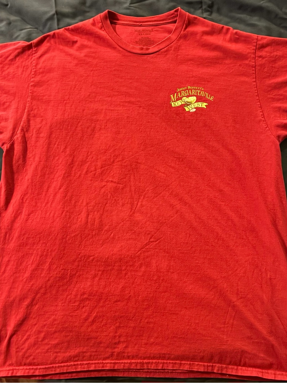 Margaritaville Red Short Sleeve Tee with Yellow Chest Logo - Casual Beach Shirt
